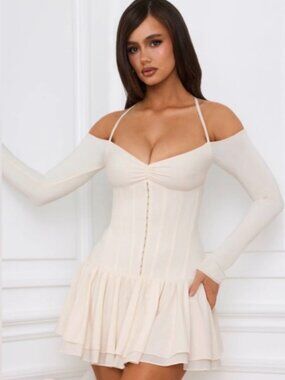 Oh Polly Cream Corset Skater Mini Dress – NWT